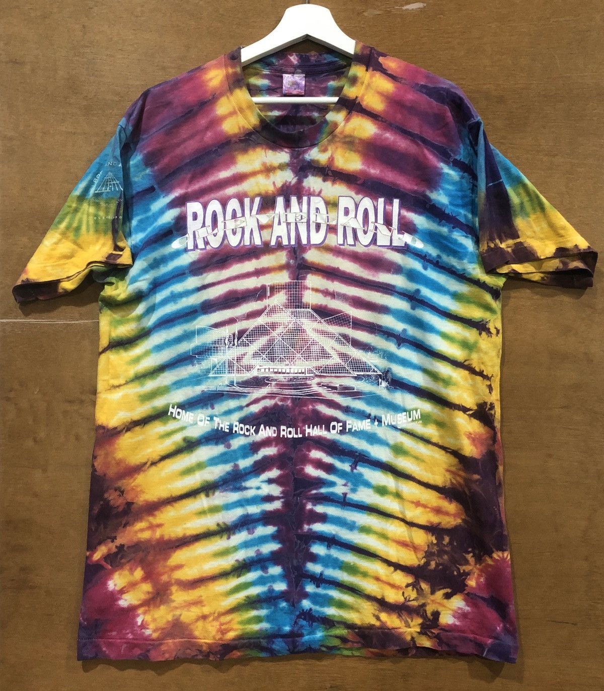 image of Made In USA x Rock T Shirt Vintage 90's Rock N Roll Cleverland in Tye Dye, Men's (Size XL)