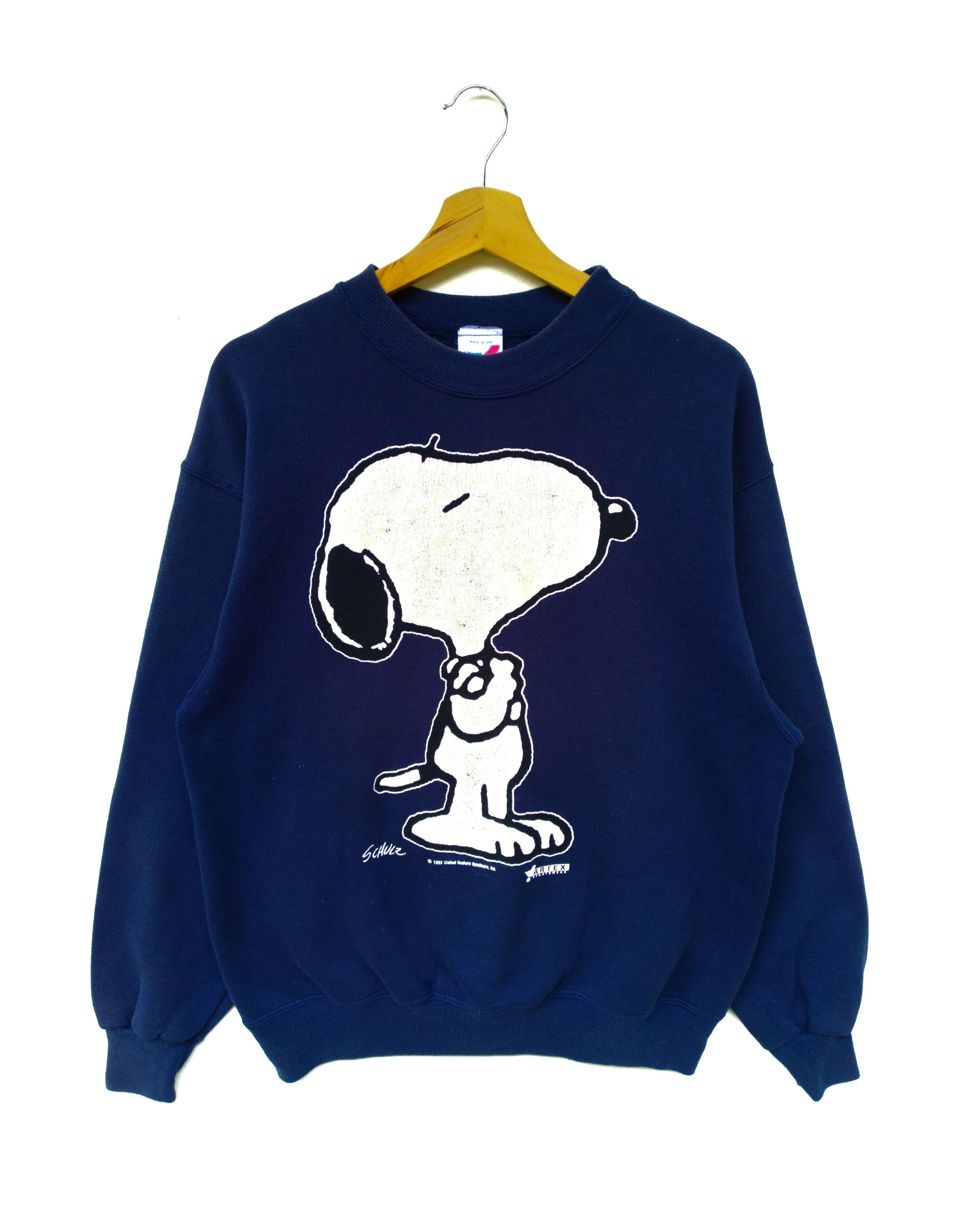 image of Made In USA x Peanuts Vintage 90's Snoopy Sweatshirt/size L/big Snoopy Print in Dark Blue (Size Lar