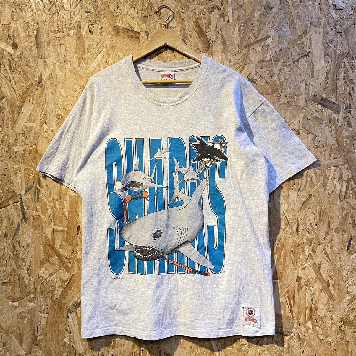 NHL × Nutmeg × Vintage VINTAGE RARE‼️NHL Sharks By Nutmeg Mills Made In USA T-Shirt Size US XL / EU 56 / 4 - 1 Thumbnail