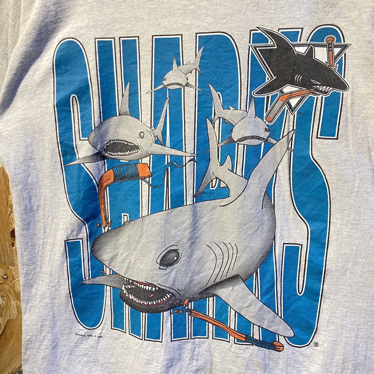 NHL × Nutmeg × Vintage VINTAGE RARE‼️NHL Sharks By Nutmeg Mills Made In USA T-Shirt Size US XL / EU 56 / 4 - 3 Thumbnail