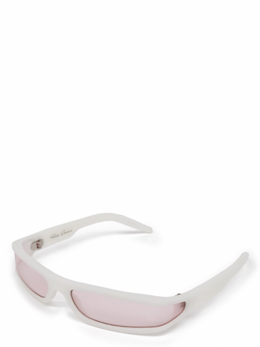 Rick Owens Rick Owens FOG Rectangle Sunglasses White Temple Pink Lens ...