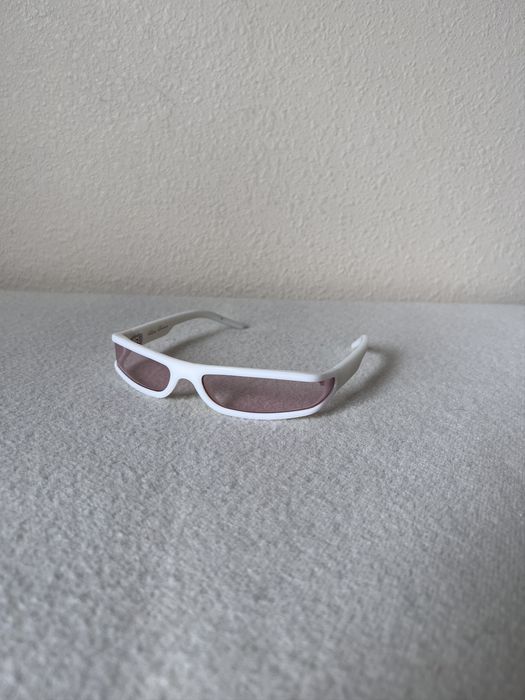 Rick Owens Rick Owens FOG Rectangle Sunglasses White Temple Pink Lens ...
