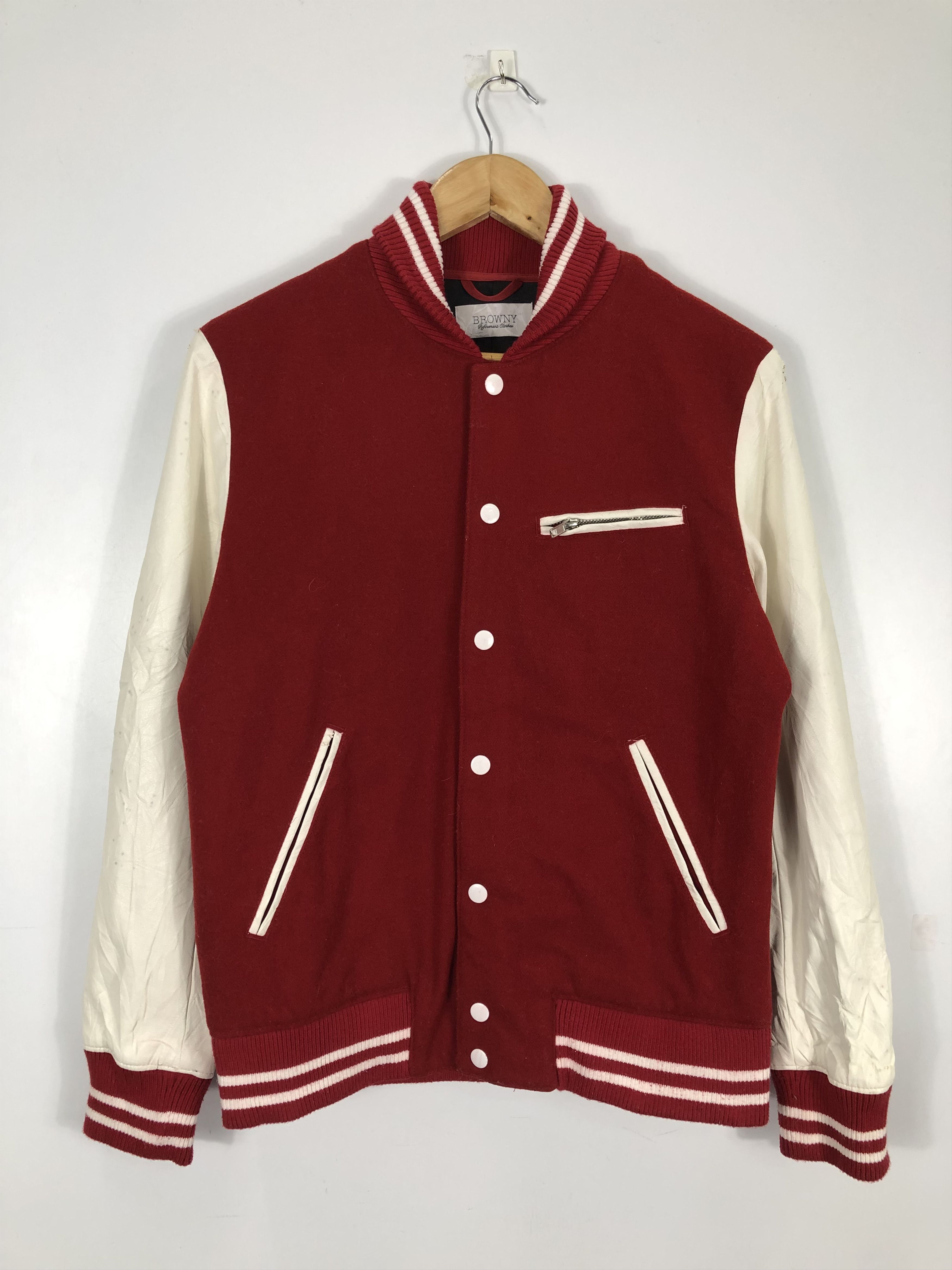 image of Browny Varsity Jacket Red Leather, Men's (Size Medium)