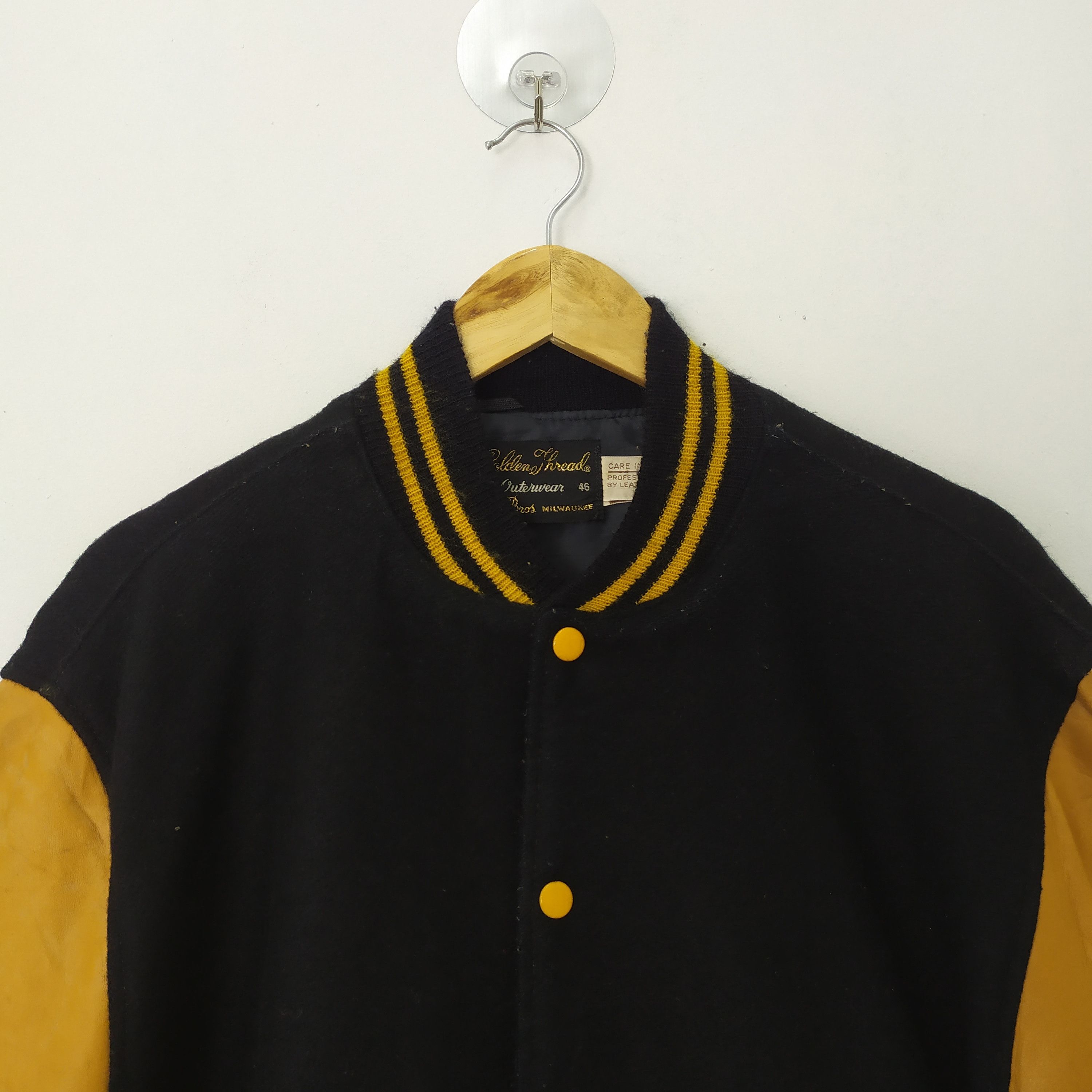 Japanese Brand GOLDEN THREAD WOOL VARSITY JACKET LEATHER SLEEVE Size US M / EU 48-50 / 2 - 5 Thumbnail