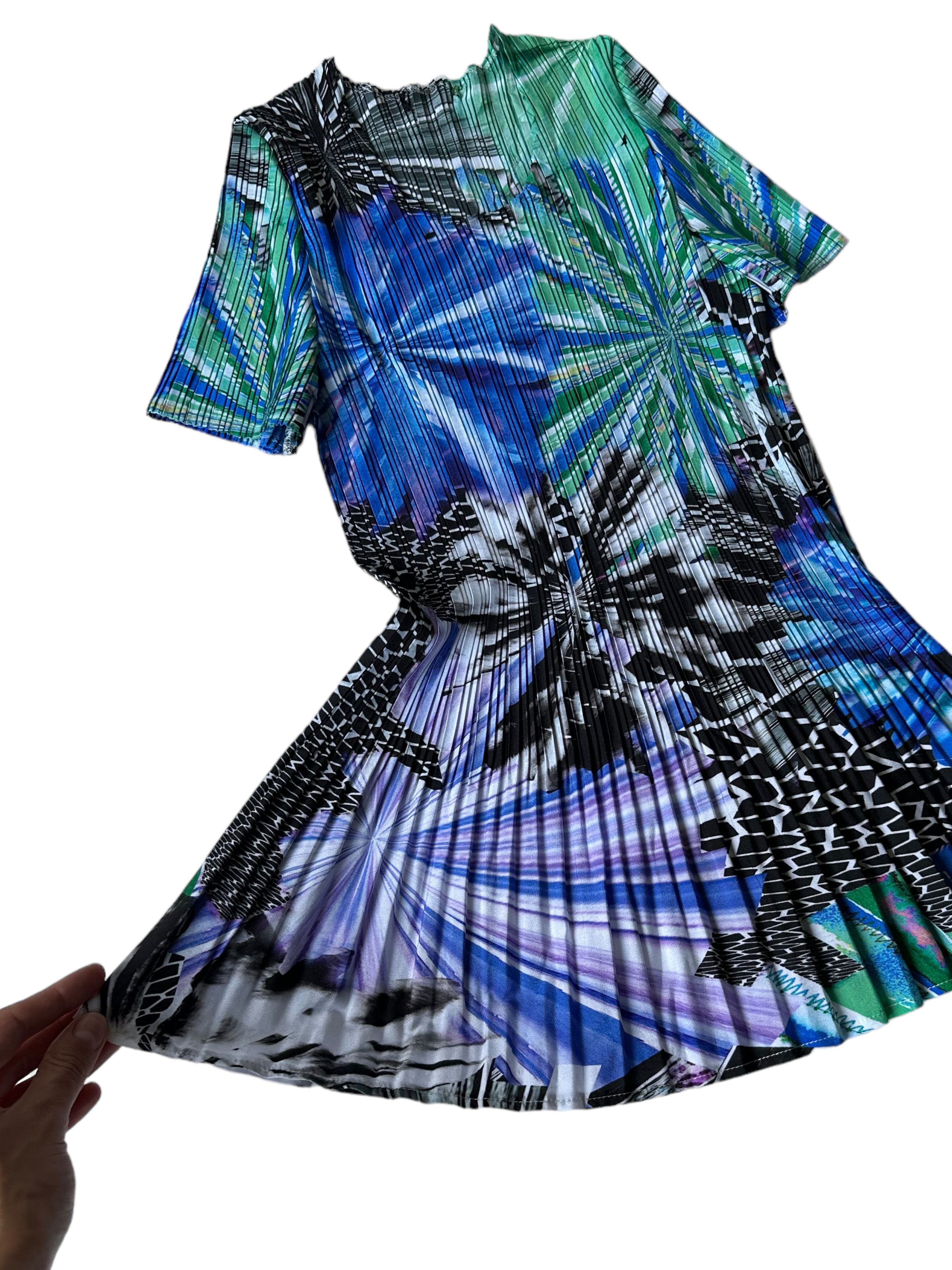 Beauty Beast Vintage Pleated Abstract Print Short Sleeve Shirt Issey Alt Size S / US 4 / IT 40 - 2 Thumbnail
