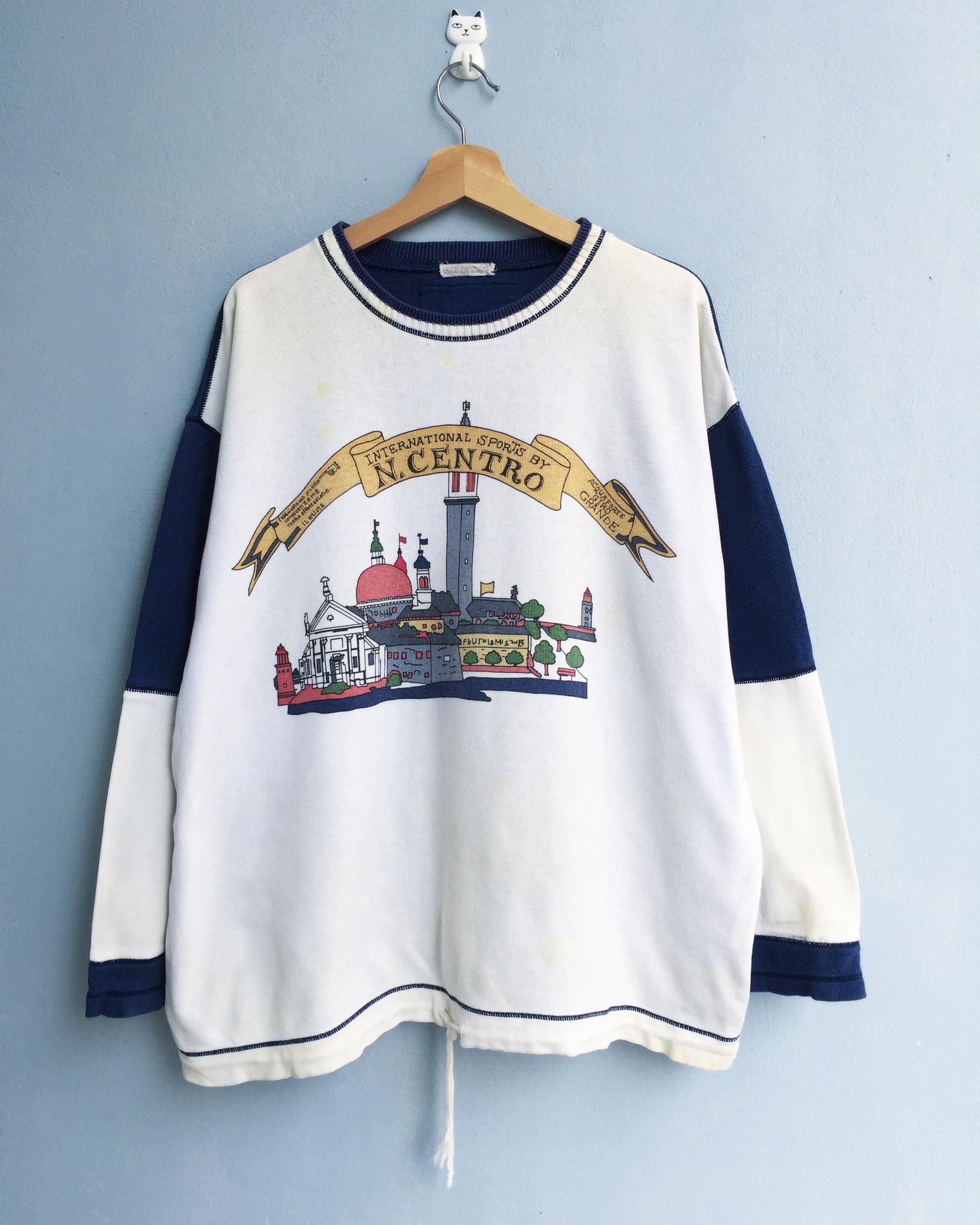 image of Vintage N.centro International Sports Sweatshirts in Blue/White, Men's (Size 2XL)