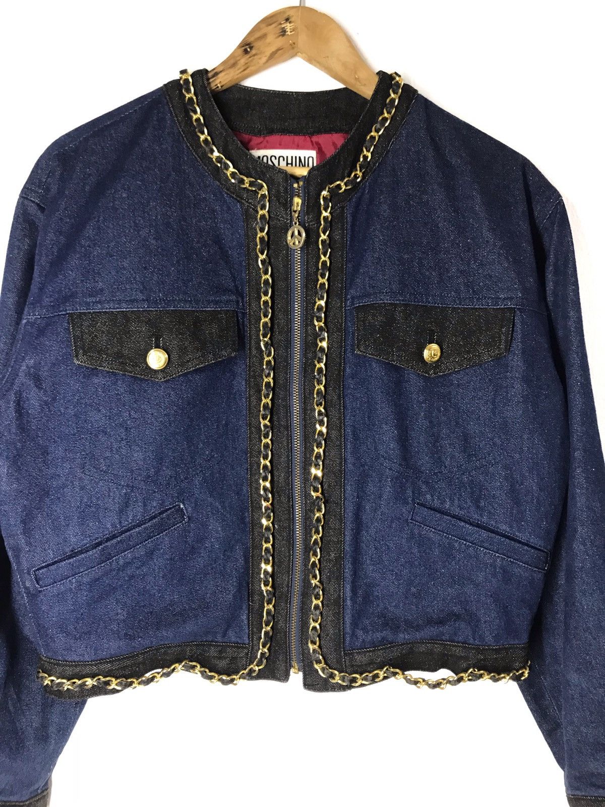 Moschino × Vintage Vintage Moschino Jeans Chain Croped Denim Jacket For Women Size M / US 6-8 / IT 42-44 - 1 Thumbnail