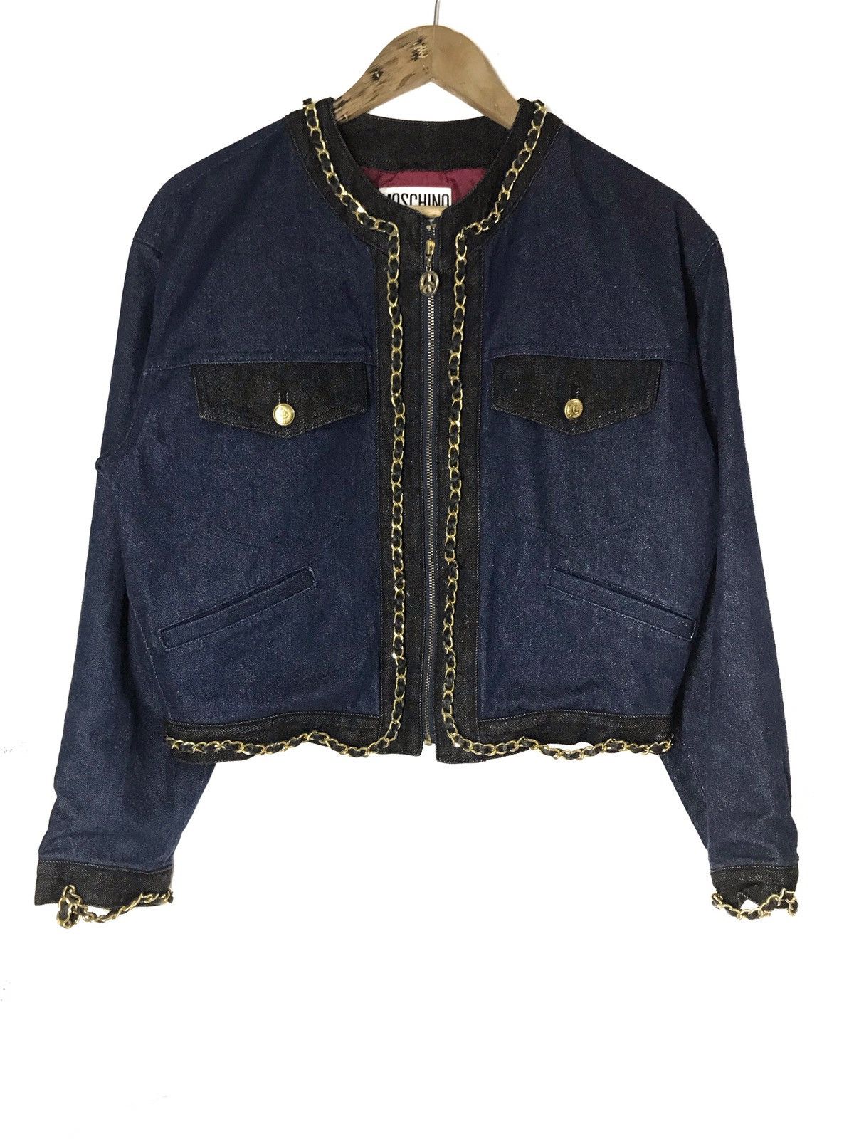Moschino × Vintage Vintage Moschino Jeans Chain Croped Denim Jacket For Women Size M / US 6-8 / IT 42-44 - 2 Thumbnail