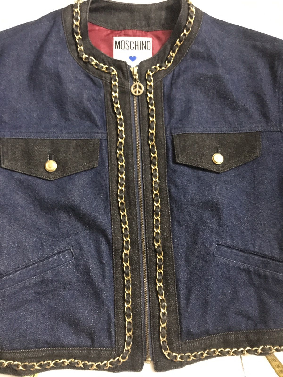 Moschino × Vintage Vintage Moschino Jeans Chain Croped Denim Jacket For Women Size M / US 6-8 / IT 42-44 - 9 Thumbnail