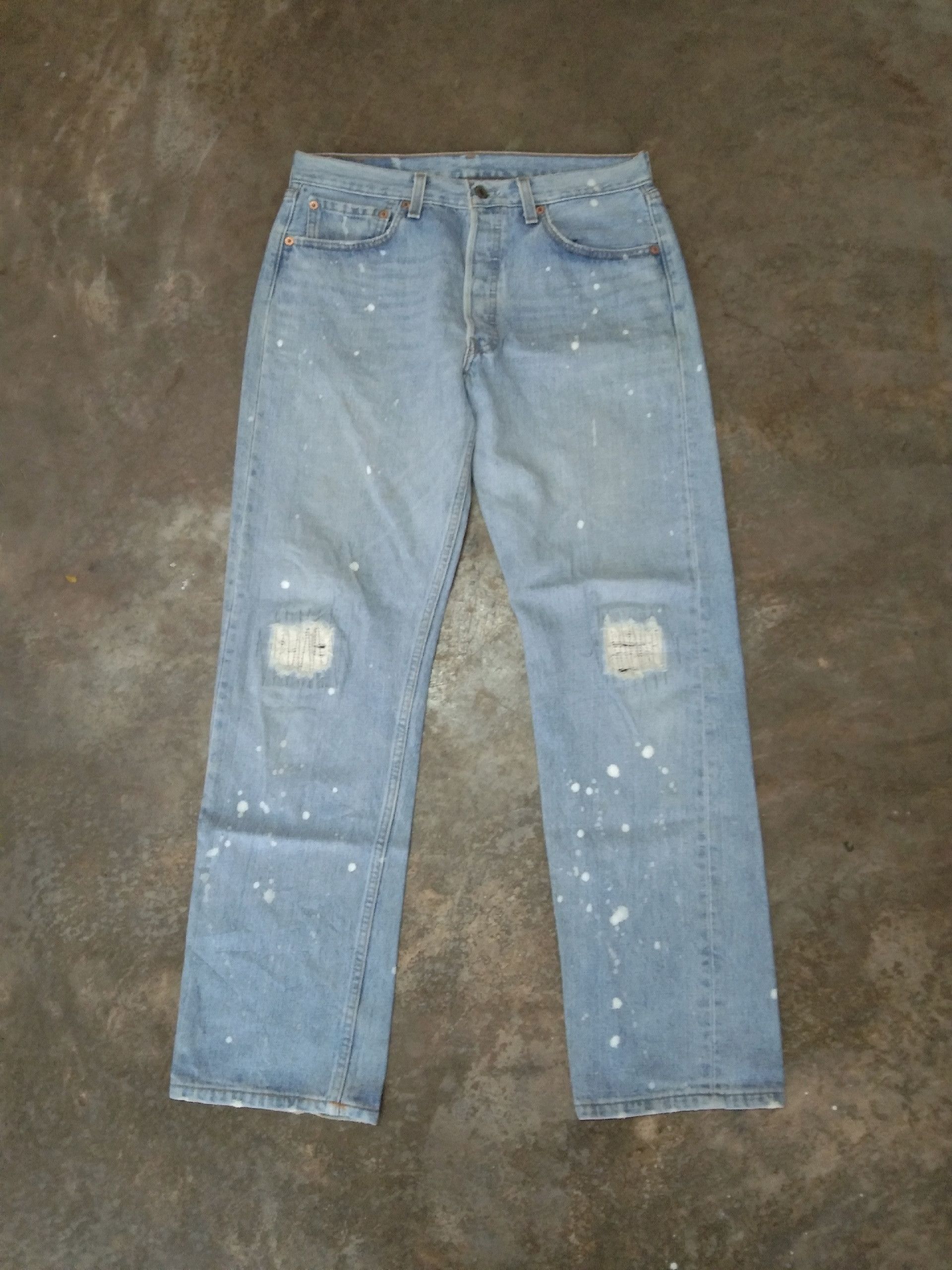 image of Levis 501 Made In Usa Distressed Painter Jeans 30X30 in Blue, Men's