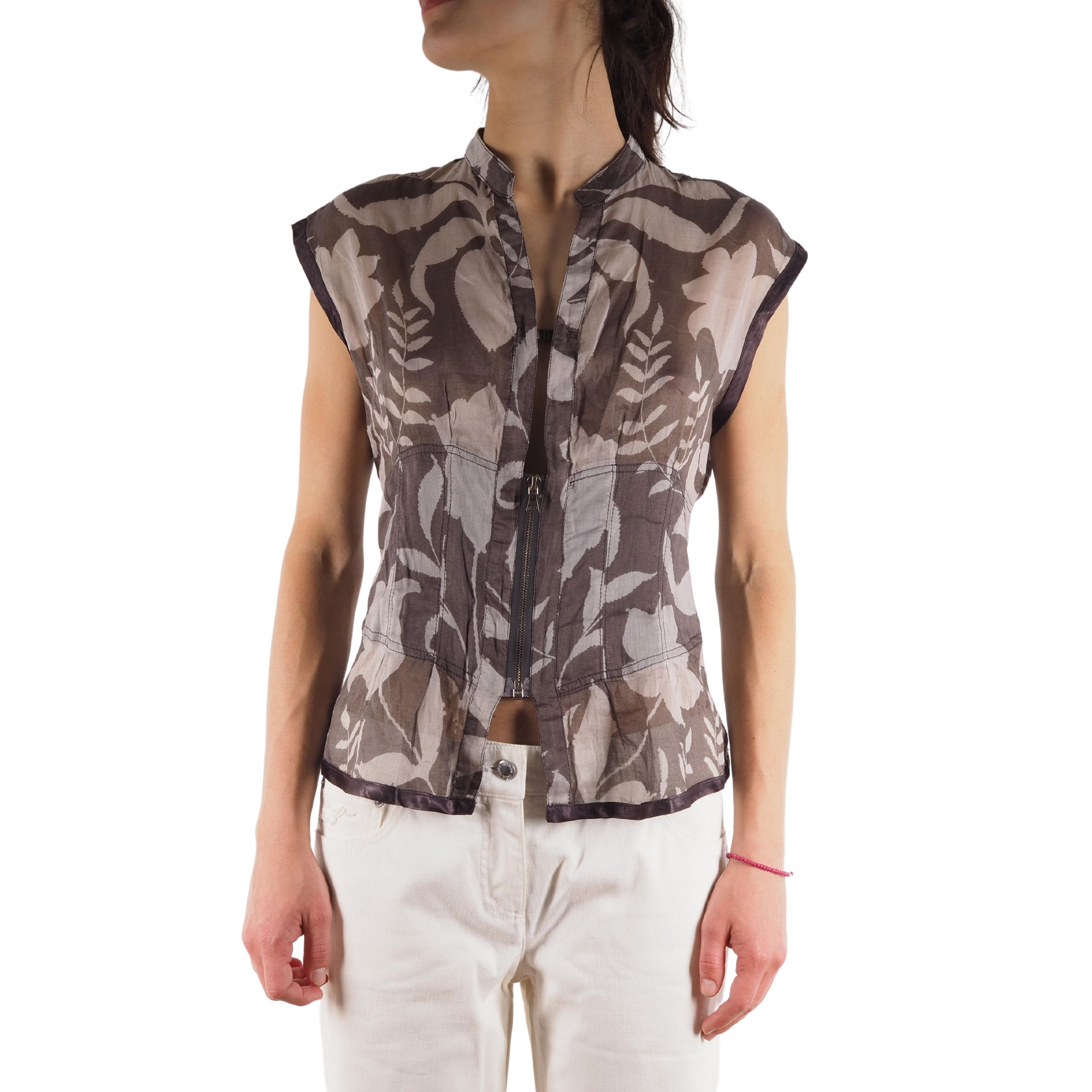 image of Vintage Prada Silk Vest Floral Lace Up Sheer Top Corset in Beige, Women's