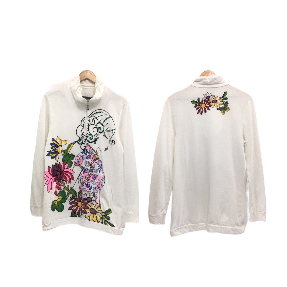 Japanese Brand Sukajan Sweatshirt Half Zip Double Pocket Flowers Ladies Size S / US 4 / IT 40 - 1 Thumbnail