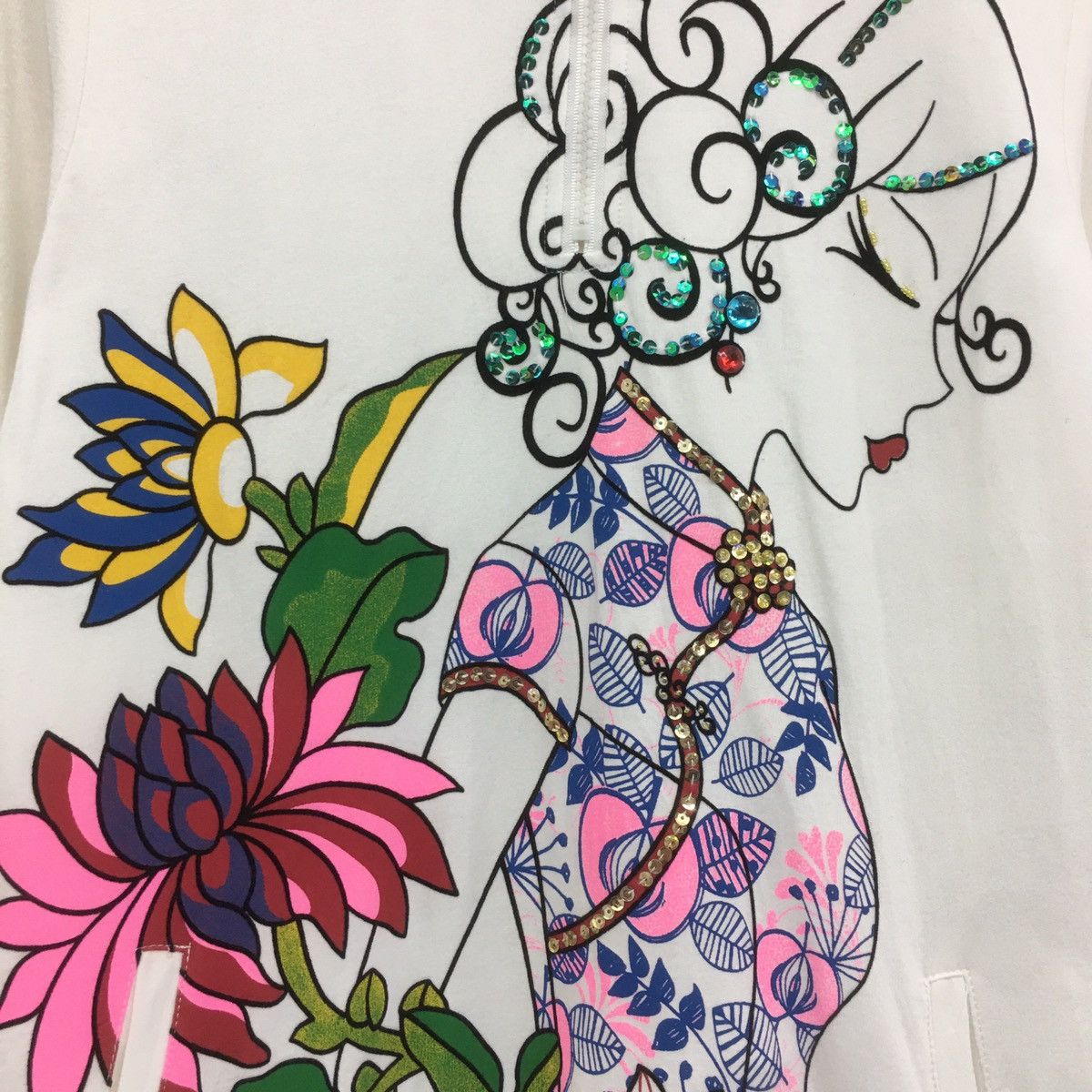 Japanese Brand Sukajan Sweatshirt Half Zip Double Pocket Flowers Ladies Size S / US 4 / IT 40 - 6 Thumbnail
