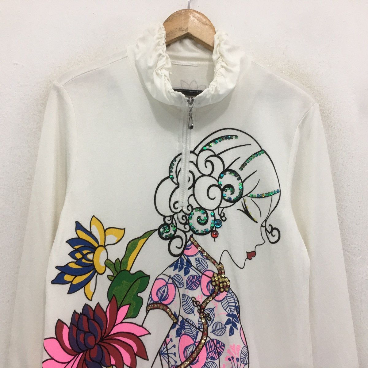 Japanese Brand Sukajan Sweatshirt Half Zip Double Pocket Flowers Ladies Size S / US 4 / IT 40 - 4 Thumbnail