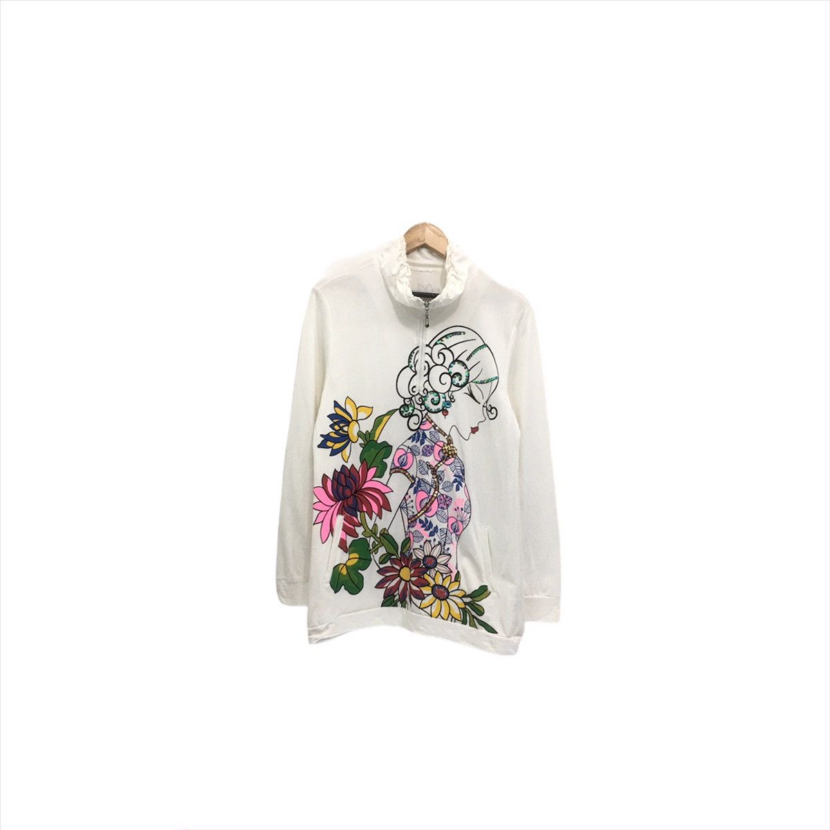 Japanese Brand Sukajan Sweatshirt Half Zip Double Pocket Flowers Ladies Size S / US 4 / IT 40 - 2 Thumbnail
