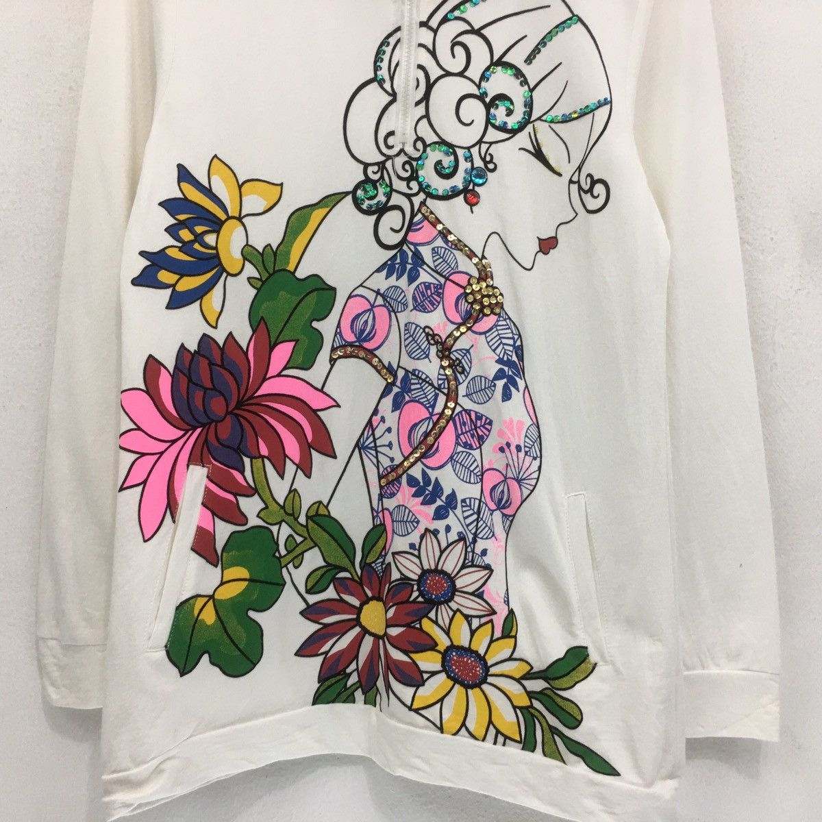 Japanese Brand Sukajan Sweatshirt Half Zip Double Pocket Flowers Ladies Size S / US 4 / IT 40 - 5 Thumbnail