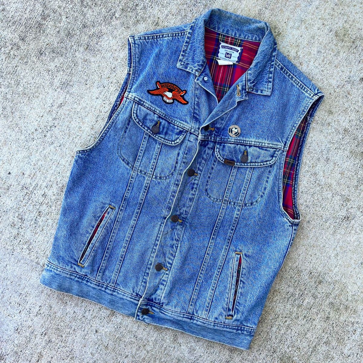 Harley Davidson × Lee × Vintage Vintage 90s Biker Denim Patch Harley Davidson Cut Off Plaid Size US M / EU 48-50 / 2 - 2 Thumbnail