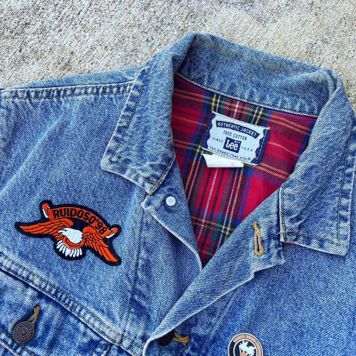 Harley Davidson × Lee × Vintage Vintage 90s Biker Denim Patch Harley Davidson Cut Off Plaid Size US M / EU 48-50 / 2 - 3 Thumbnail