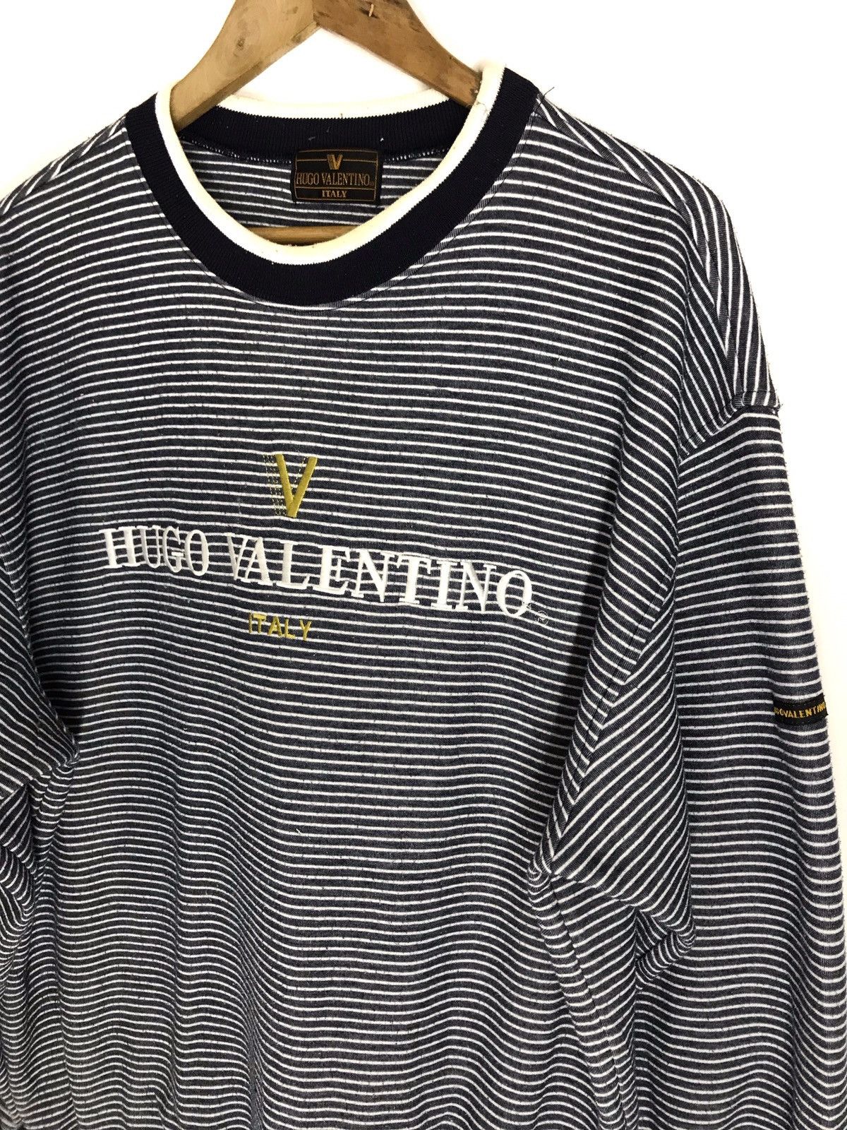 Valentino × Vintage Vintage Hugo Valentino Italy Striped Sweatshirt Size US XL / EU 56 / 4 - 2 Thumbnail