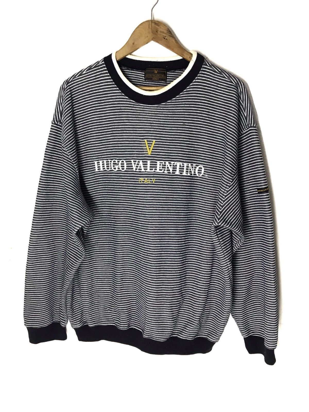 Valentino × Vintage Vintage Hugo Valentino Italy Striped Sweatshirt Size US XL / EU 56 / 4 - 1 Thumbnail