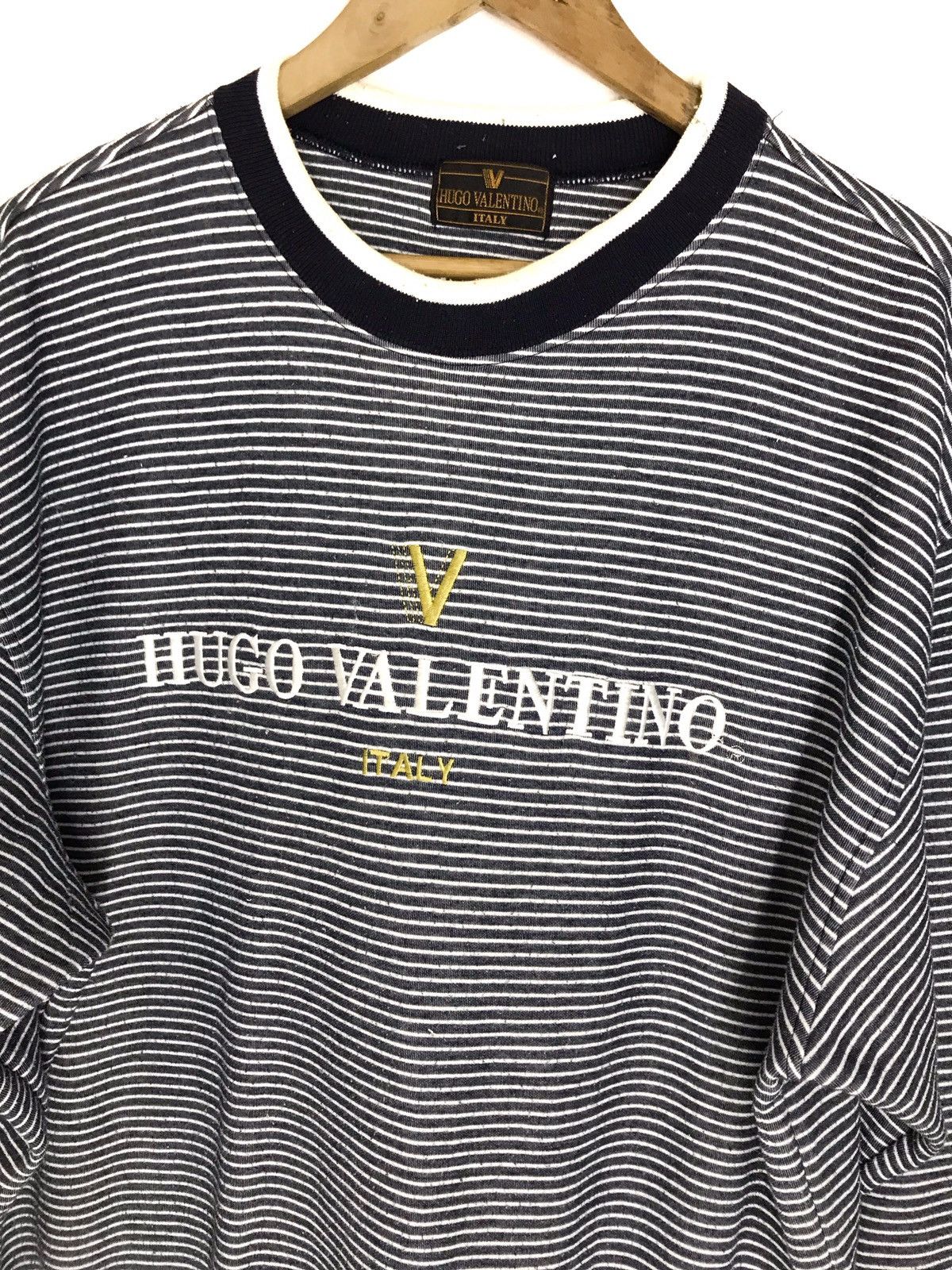 Valentino × Vintage Vintage Hugo Valentino Italy Striped Sweatshirt Size US XL / EU 56 / 4 - 3 Thumbnail