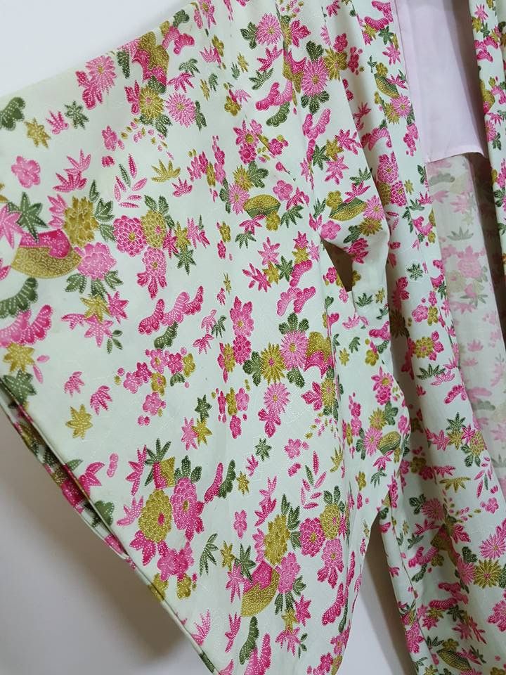 Haori Hitoe Floral Motif Japanese Vintage Kimono Jacket