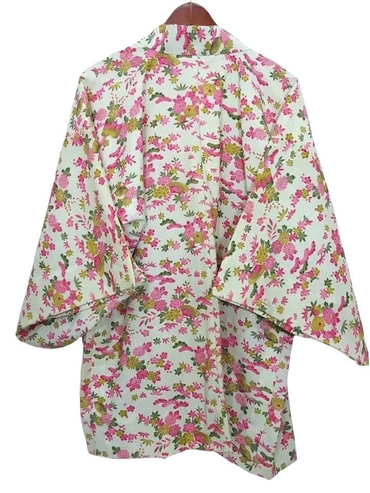 Haori Hitoe Floral Motif Japanese Vintage Kimono Jacket