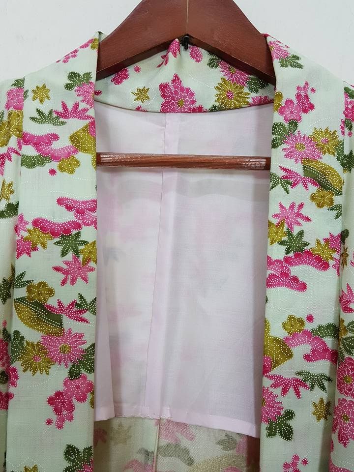 Haori Hitoe Floral Motif Japanese Vintage Kimono Jacket