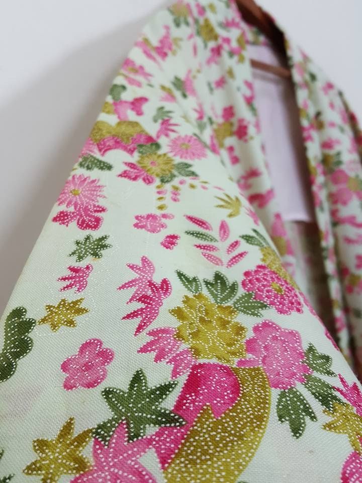 Haori Hitoe Floral Motif Japanese Vintage Kimono Jacket