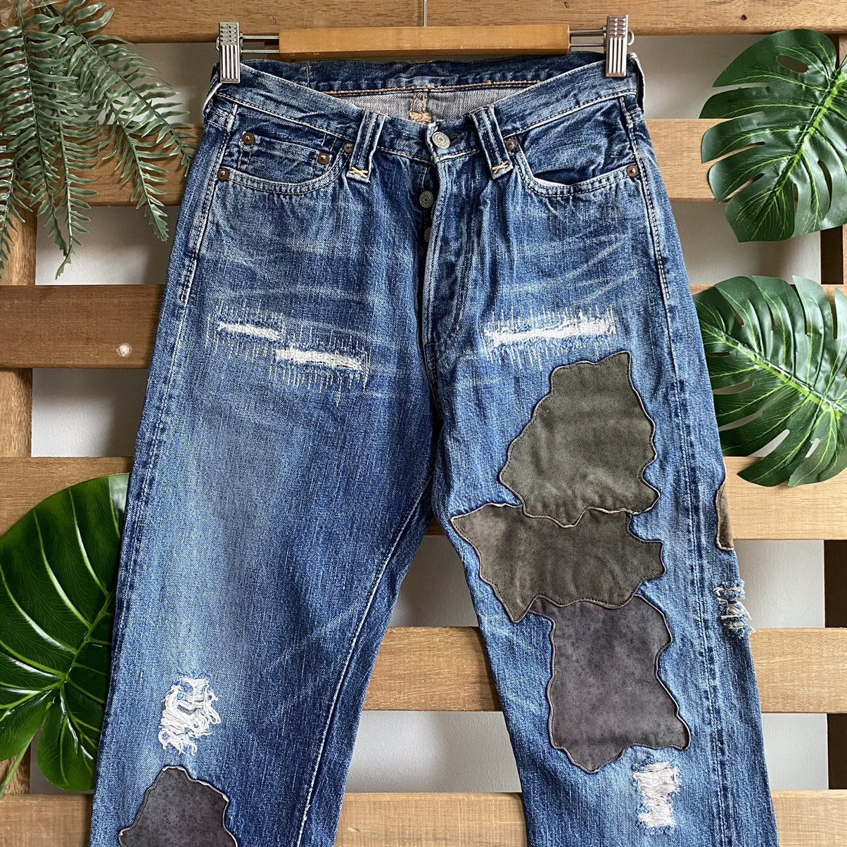 Japanese Brand Number Nine Style Distressed Patches Full Count Jeans Size US 28 / EU 44 - 1 Thumbnail