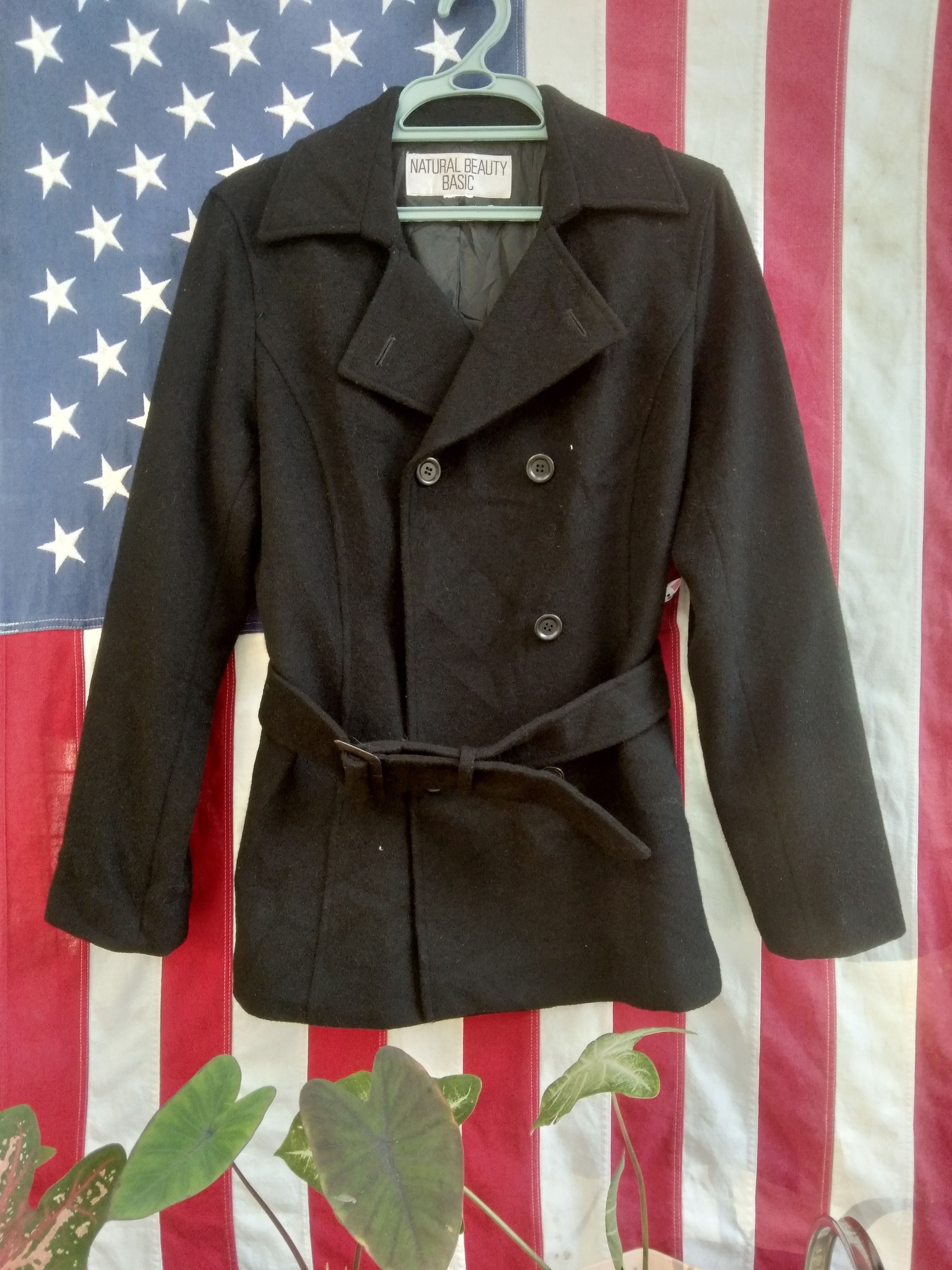 image of Vintage Natural Beauty Basic Trench Coat in Black, Women's (Size XS)