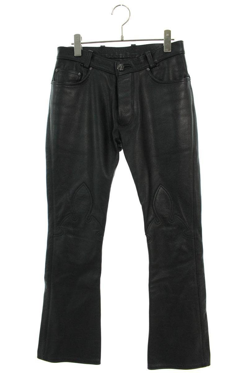 image of Chrome Hearts Leather Flare Knee Pants in Black, Men's (Size 30)