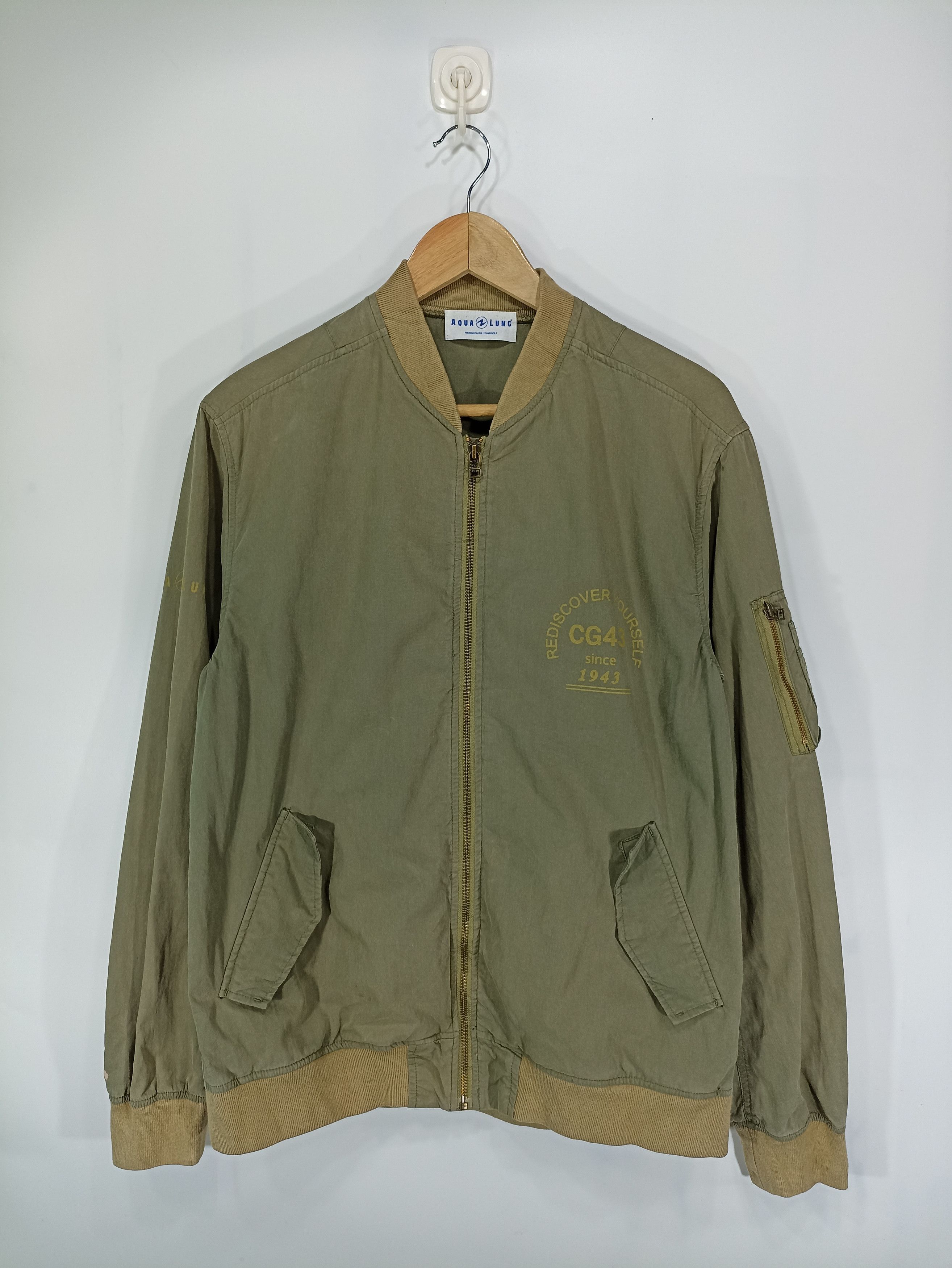 image of Bomber Jacket x Vintage Aqua Lung Bomber Style Jacket in Faded Green, Men's (Size Small)