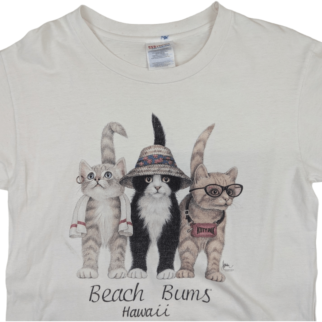 Hanes Vintage 90's HANES Cute Cate Graphic Single Stitches T-Shirt Size S / US 4 / IT 40 - 4 Thumbnail