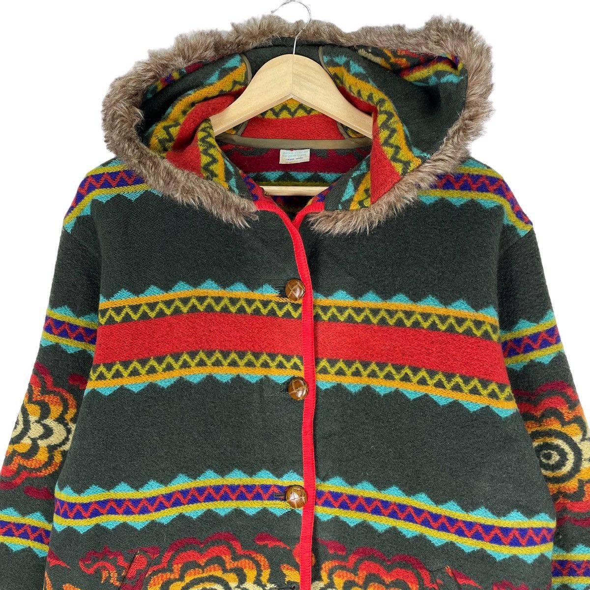 Benetton ☀️UNITED COLORS OF BENETTON HOODIE FUR FLOWERS JACKET Size M / US 6-8 / IT 42-44 - 2 Thumbnail