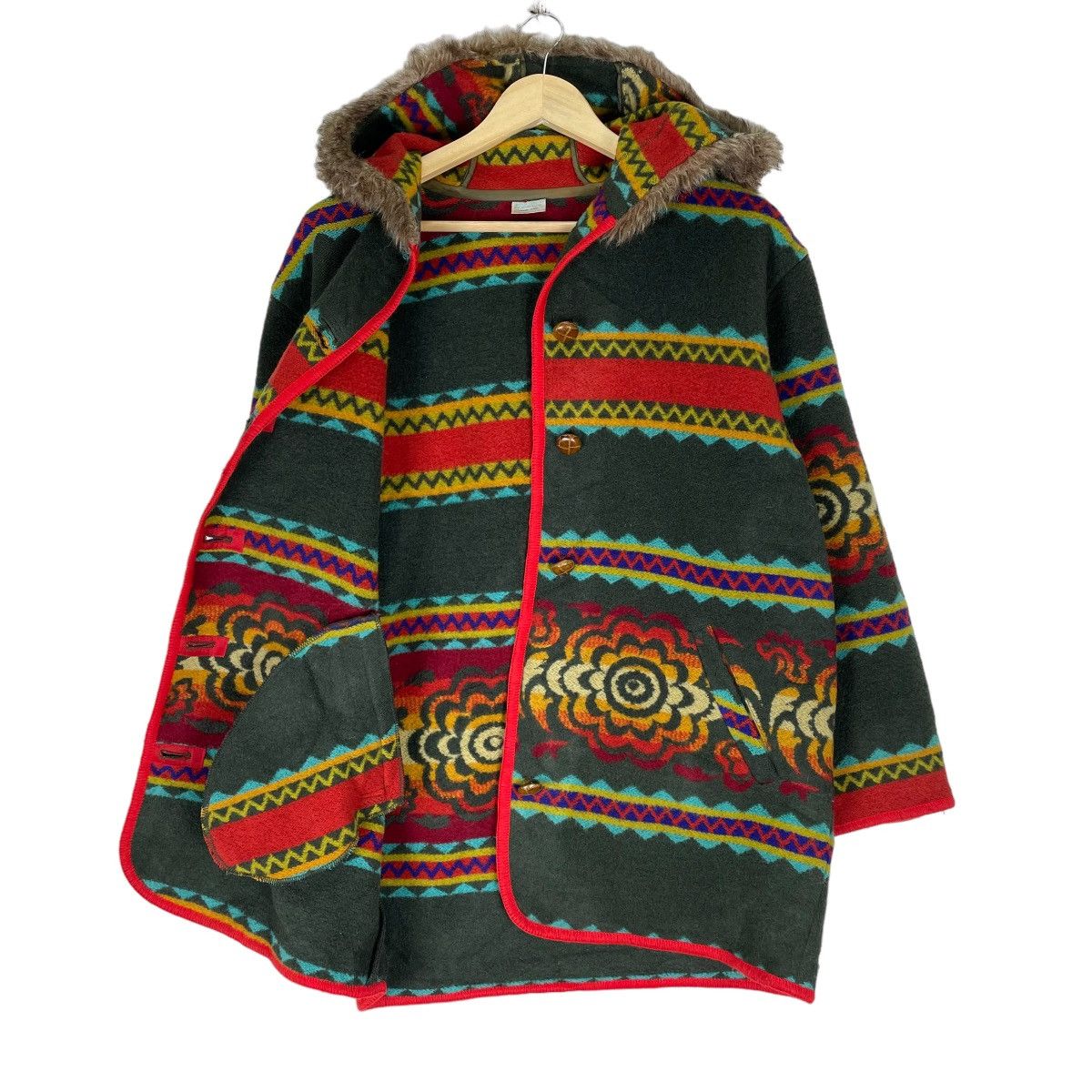 Benetton ☀️UNITED COLORS OF BENETTON HOODIE FUR FLOWERS JACKET Size M / US 6-8 / IT 42-44 - 6 Thumbnail