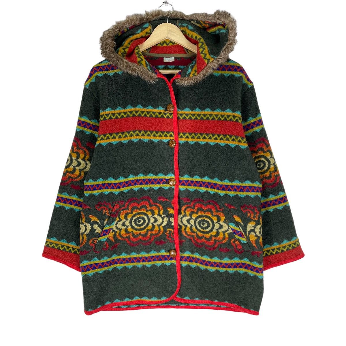 Benetton ☀️UNITED COLORS OF BENETTON HOODIE FUR FLOWERS JACKET Size M / US 6-8 / IT 42-44 - 1 Thumbnail