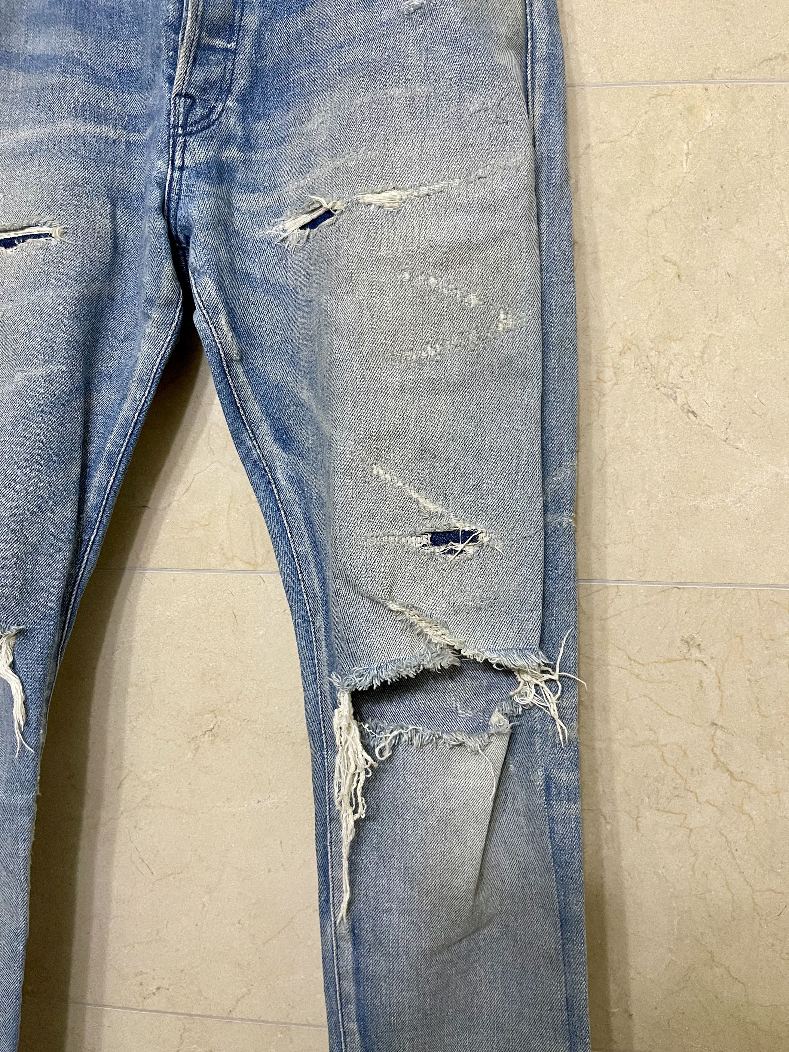 John Elliott Mr. Porter Exclusive Distressed Blue Denim Size US 31 - 3 Thumbnail