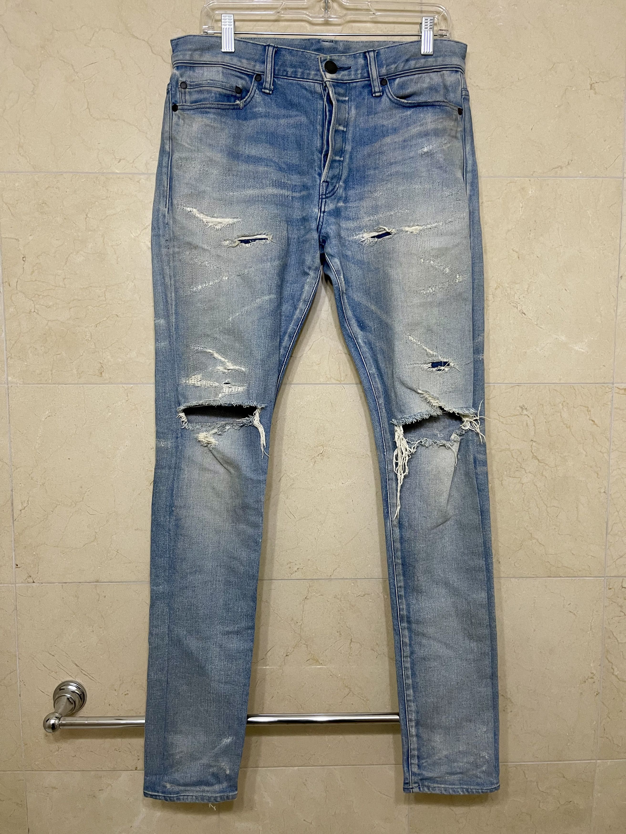 Image of John Elliott Mr. Porter Exclusive Distressed Blue Denim, Men's (Size 31)