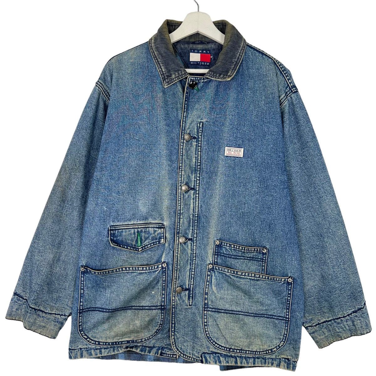 🔥 VINTAGE TOMMY HILFIGER DENIM CHORE JACKET CHECK LINER