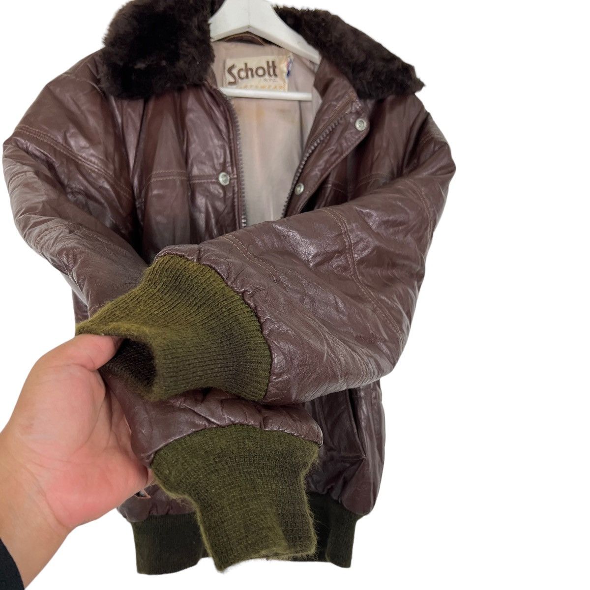 Schott 🔥 VINTAGE SCHOTT SHEARLING TRIM LEATHER BOMBER JACKET Size US M / EU 48-50 / 2 - 9 Thumbnail