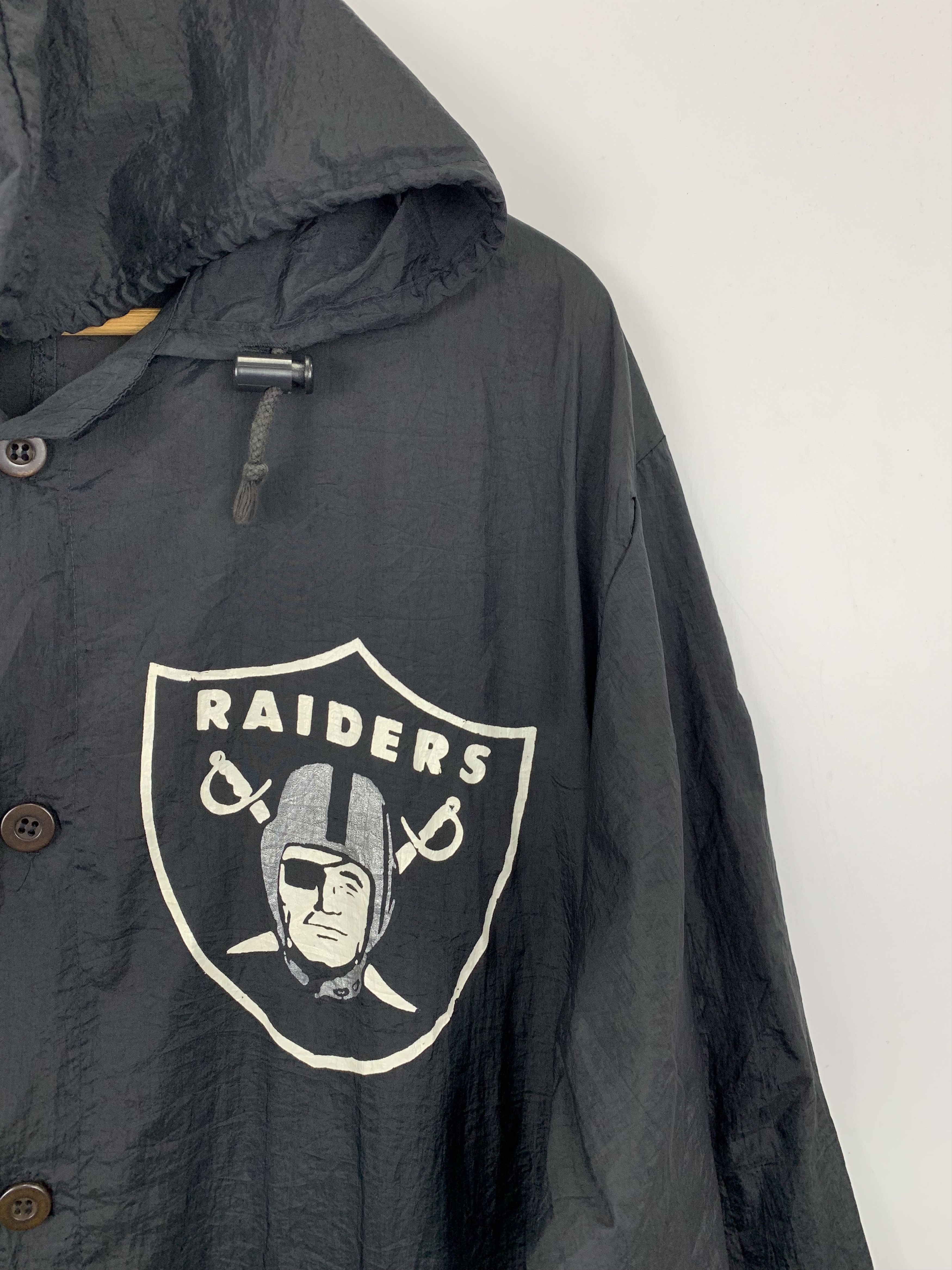 NFL Vintage 90s Raiders Big Logo Long Hoodie Jacket J0958 Size US L / EU 52-54 / 3 - 9 Thumbnail
