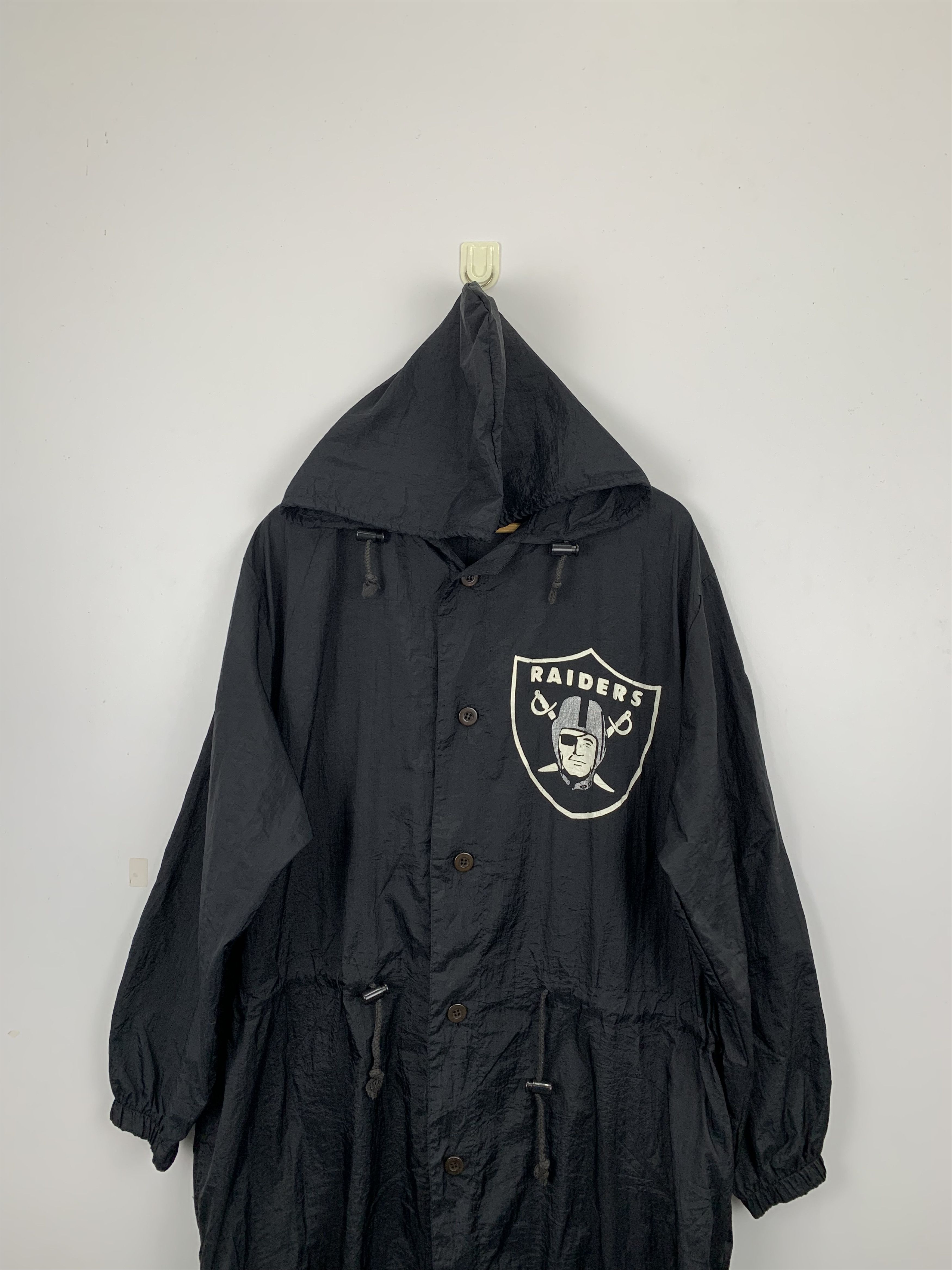 NFL Vintage 90s Raiders Big Logo Long Hoodie Jacket J0958 Size US L / EU 52-54 / 3 - 3 Thumbnail