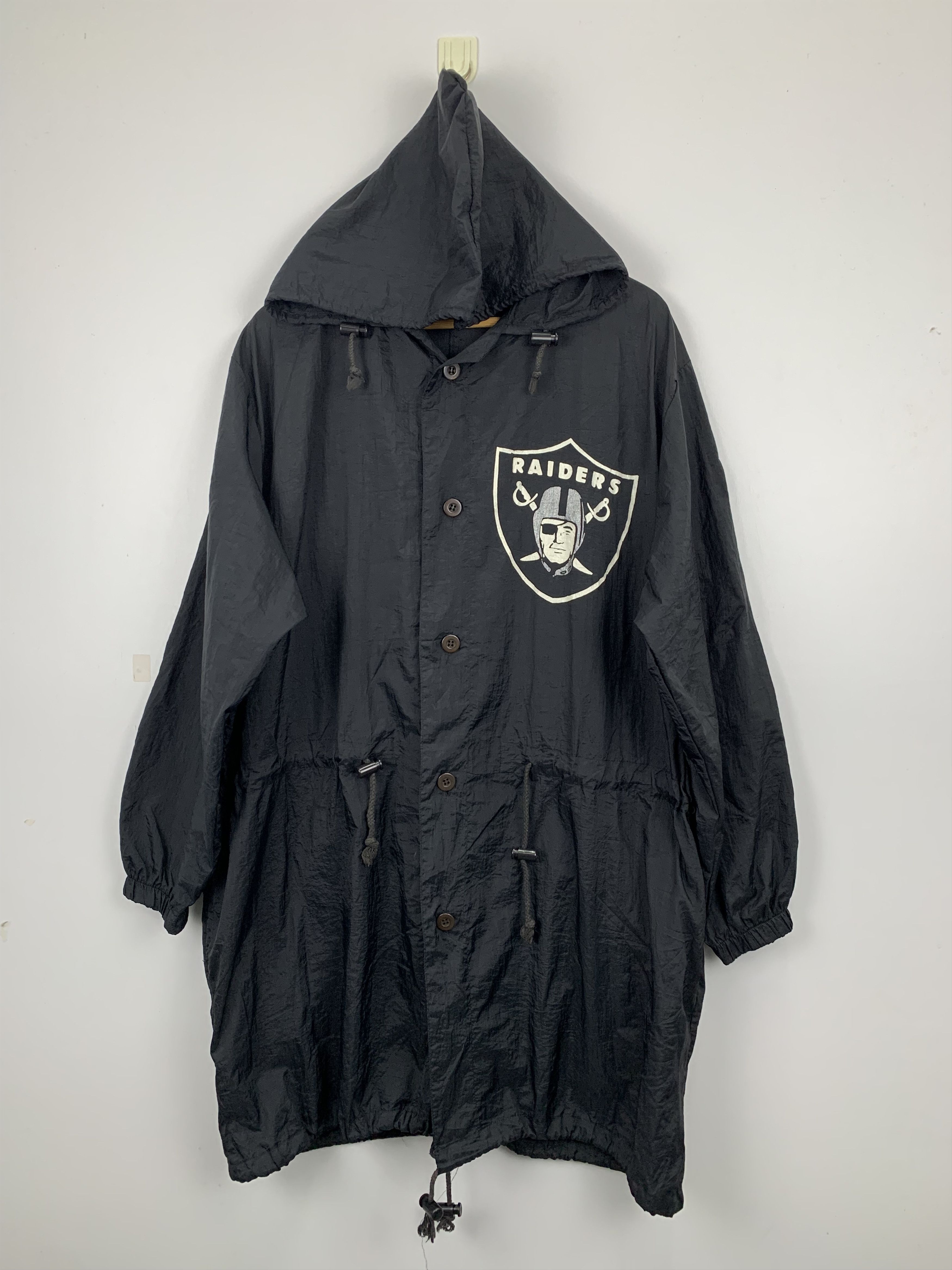 NFL Vintage 90s Raiders Big Logo Long Hoodie Jacket J0958 Size US L / EU 52-54 / 3 - 1 Thumbnail