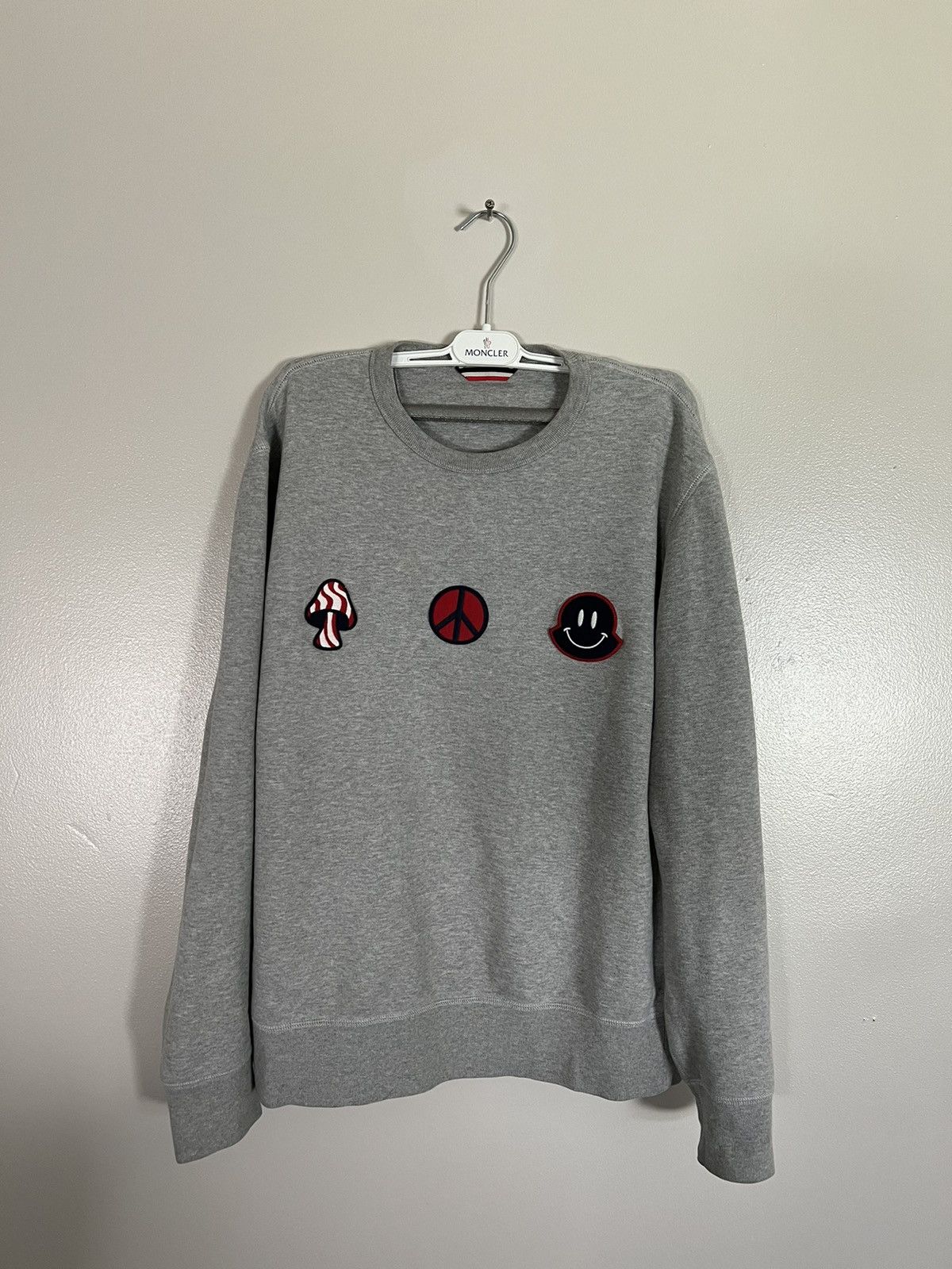 image of Moncler Patches Crewneck in Grey, Men's (Size Medium)