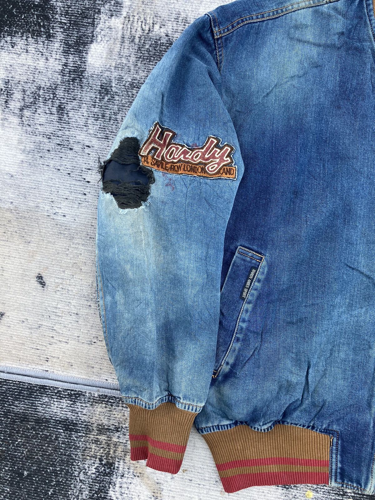Hardy Amies DISTRESSED HARDY AMIES DENIM BOMBER JACKET Size US M / EU 48-50 / 2 - 6 Thumbnail