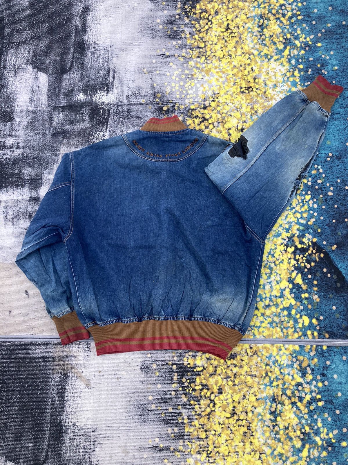Hardy Amies DISTRESSED HARDY AMIES DENIM BOMBER JACKET Size US M / EU 48-50 / 2 - 3 Thumbnail