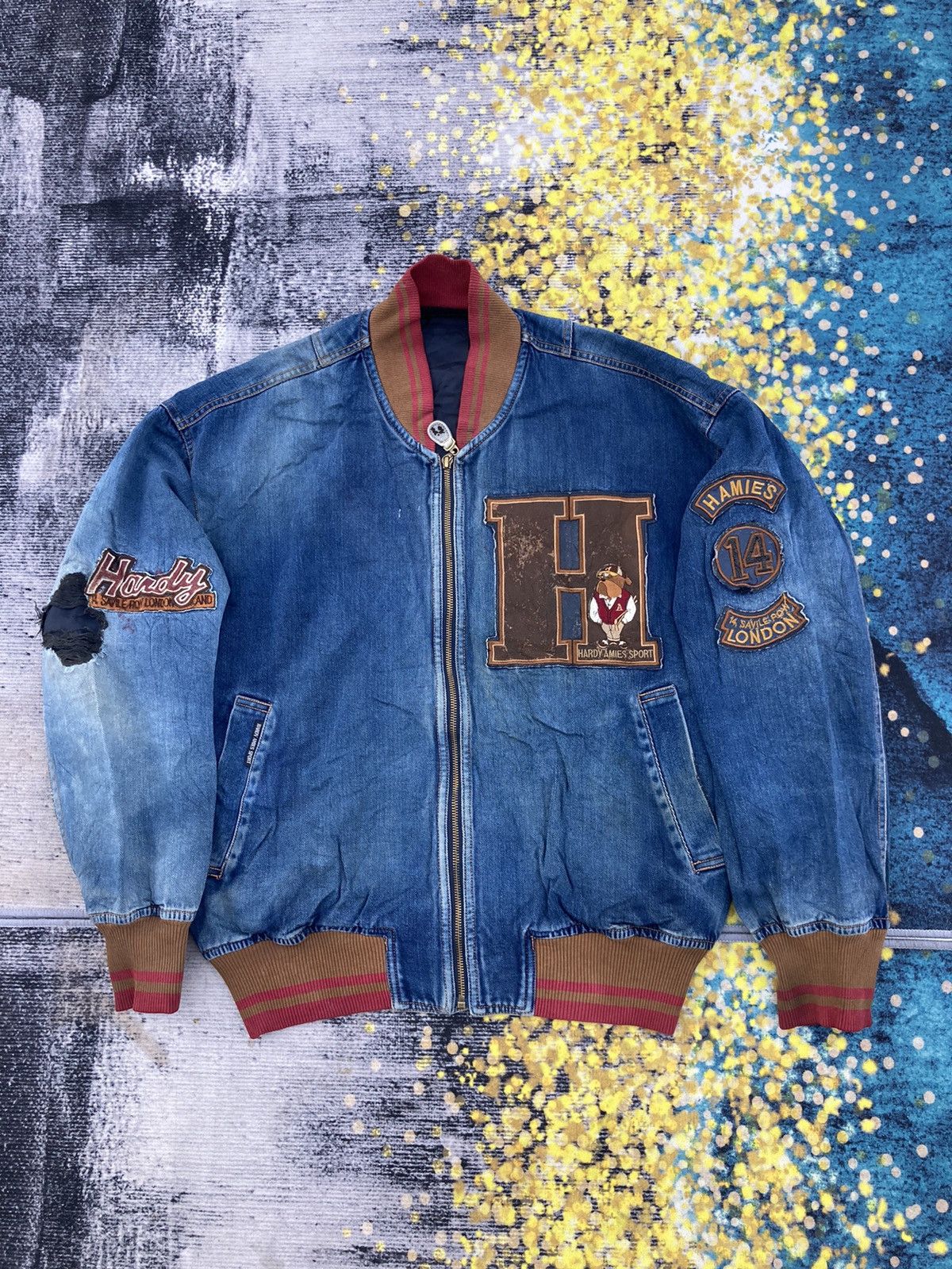 Hardy Amies DISTRESSED HARDY AMIES DENIM BOMBER JACKET Size US M / EU 48-50 / 2 - 1 Thumbnail