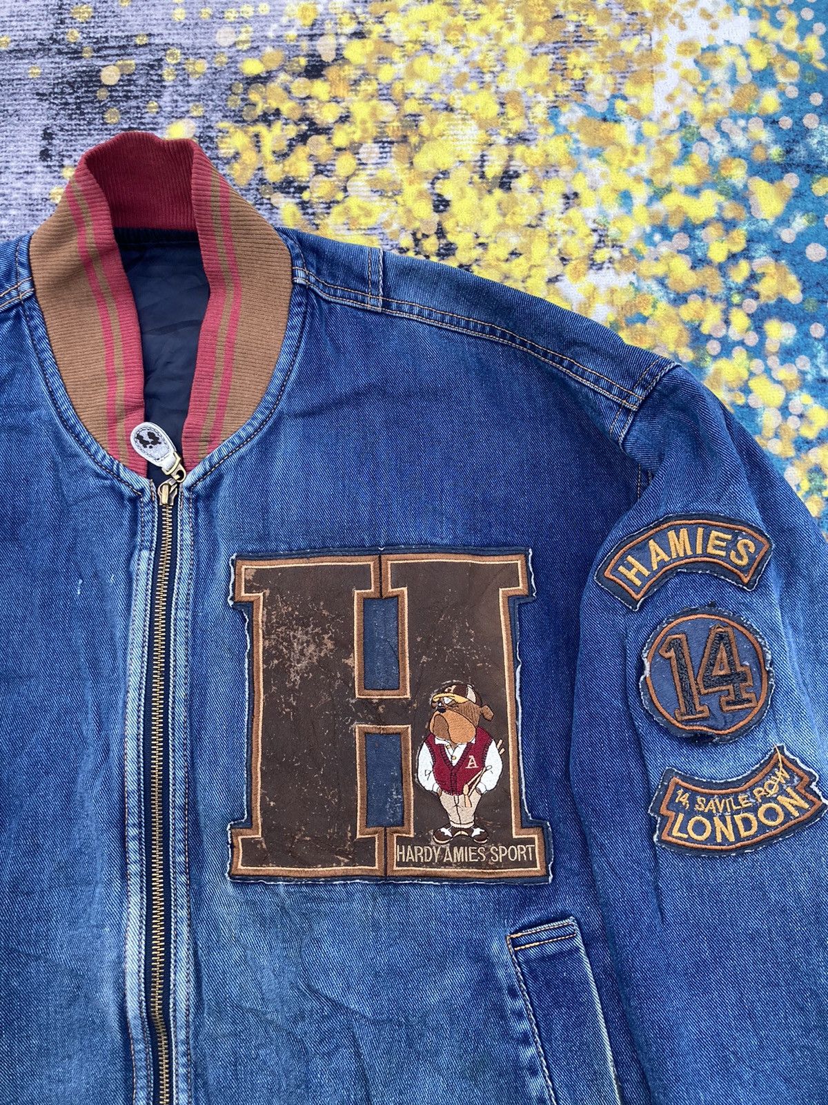 Hardy Amies DISTRESSED HARDY AMIES DENIM BOMBER JACKET Size US M / EU 48-50 / 2 - 5 Thumbnail