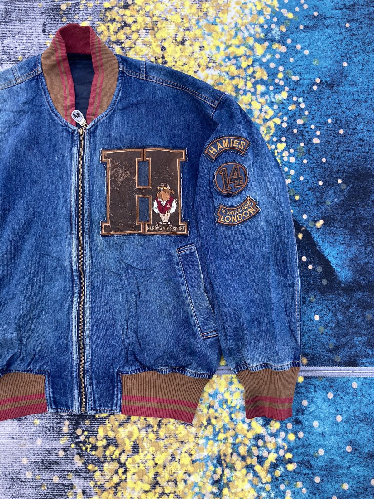 Hardy Amies DISTRESSED HARDY AMIES DENIM BOMBER JACKET Size US M / EU 48-50 / 2 - 4 Thumbnail